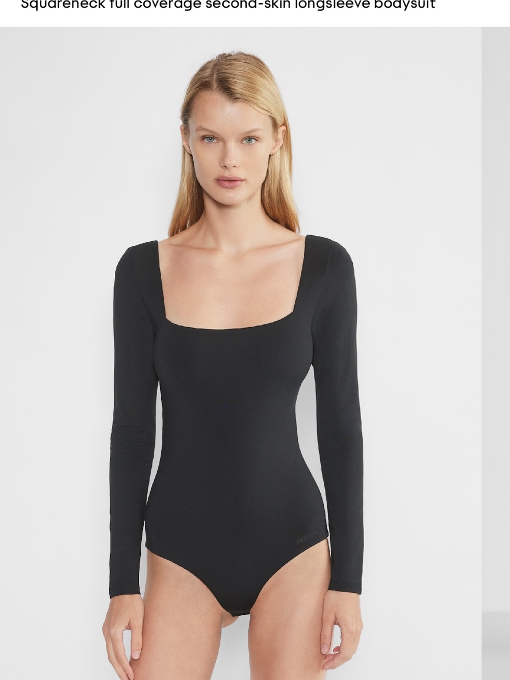 Aritzia Black Long-Sleeve Square-Neck Bodysuit